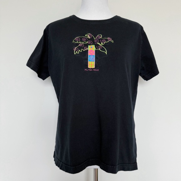 Hilton Head SC T-Shirt Womens Large Top Y2K Embroidered Palm Tree Black Pink - Picture 1 of 7